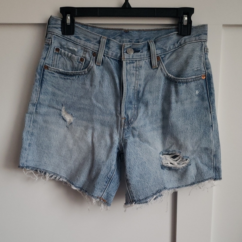 LEVI'S Light Blue Distressed Denim Shorts